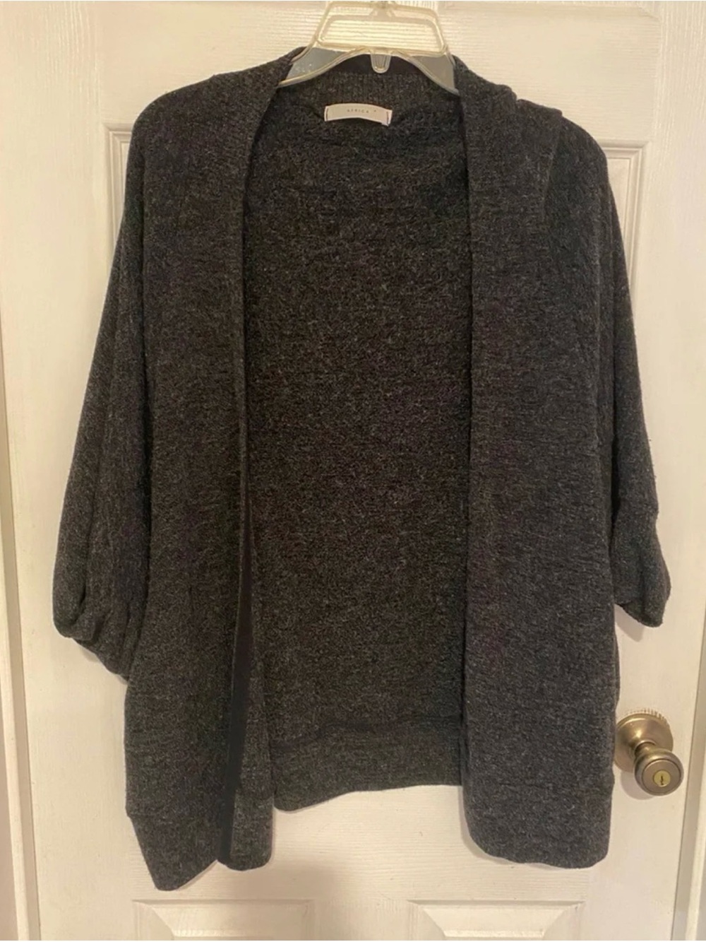 Women's Charcoal Open-Front Knit Cardigan Sweater